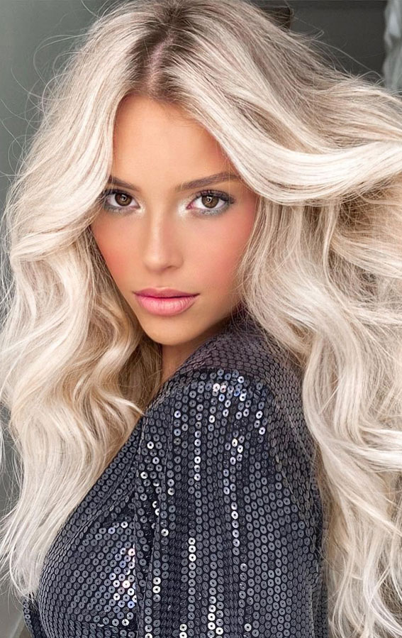 37 Trendy Hair Colour Ideas & Hairstyles : Platinum Blonde Long Waves