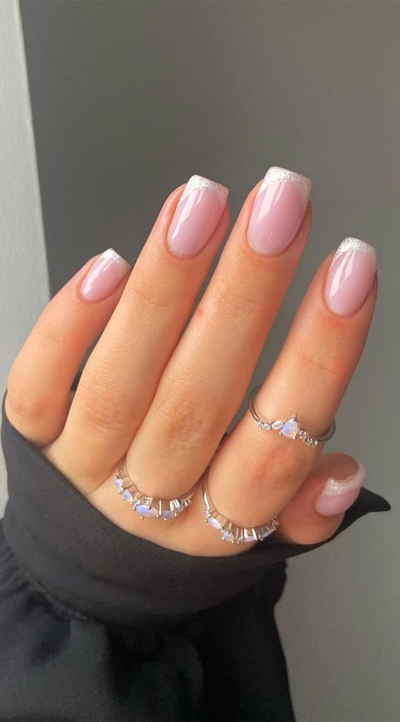 27 Barely There Nail Designs For Any Skin Tone : Glitter French Tips