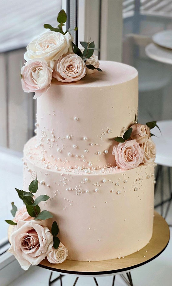 blush pink cake, pearl wedding cake, wedding cake, wedding cake ideas, pearl wedding cake, pearl embellishment cake, wedding cakes with pearls, cake with pearls, cake with pearls and flowers, edible pearls wedding cake, latest wedding cake gallery