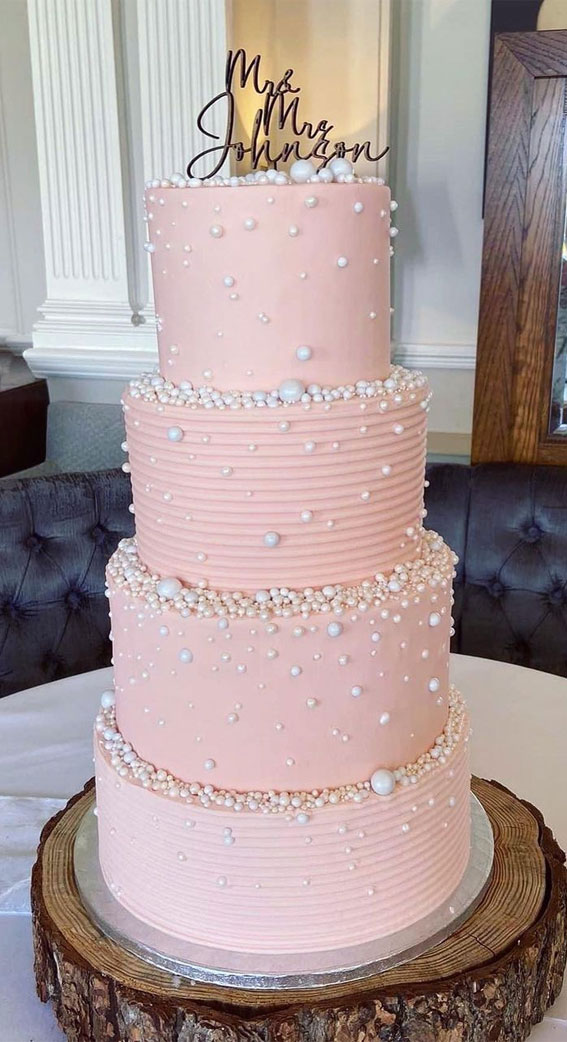 50 Timeless Pearl Wedding Cakes : Pink Four-Tiered Pearl Cake