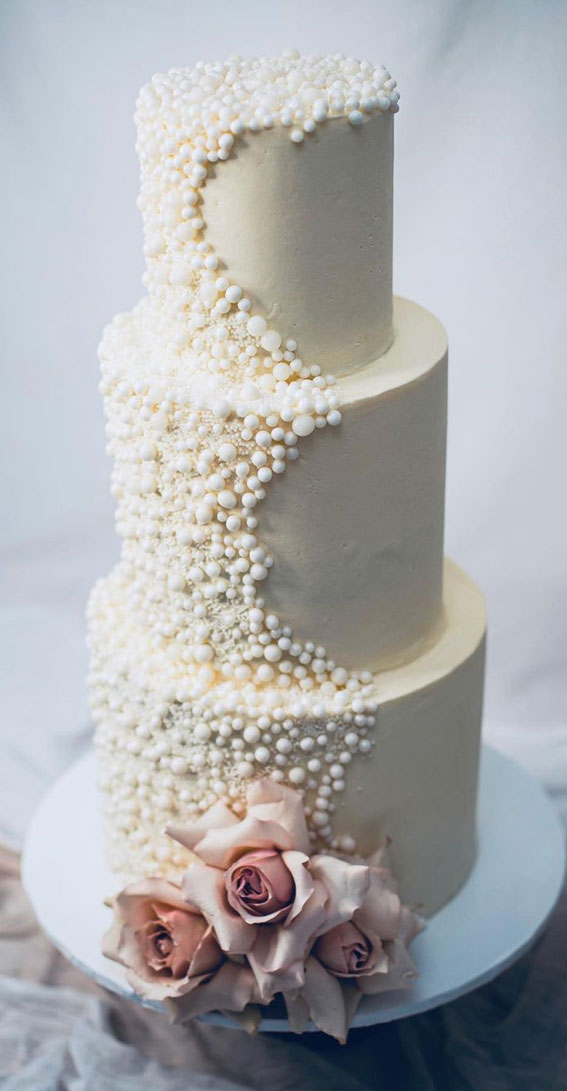 cascading pearl wedding cake, pearl wedding cake, wedding cake, wedding cake ideas, pearl wedding cake, pearl embellishment cake, wedding cakes with pearls, cake with pearls, cake with pearls and flowers, edible pearls wedding cake, latest wedding cake gallery