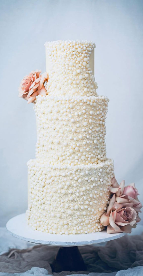 50 Timeless Pearl Wedding Cakes : Pearls + Dusty Roses