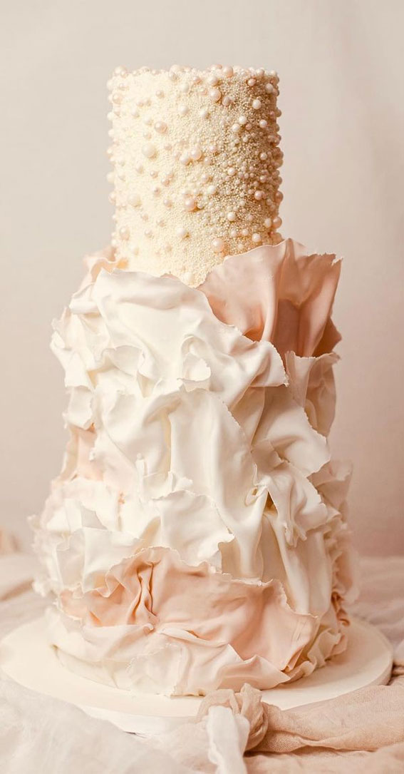 50 Timeless Pearl Wedding Cakes : Ruffle, Shimmery Gold & Pink Pearl Cake