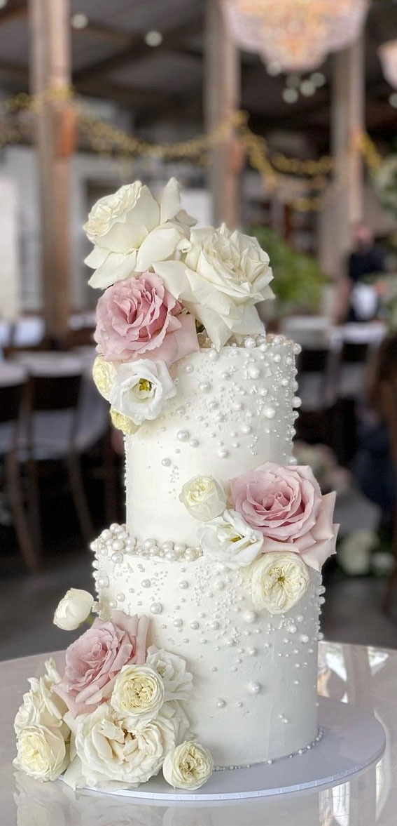 50 Timeless Pearl Wedding Cakes : Two-Tiered White Pearl Cake
