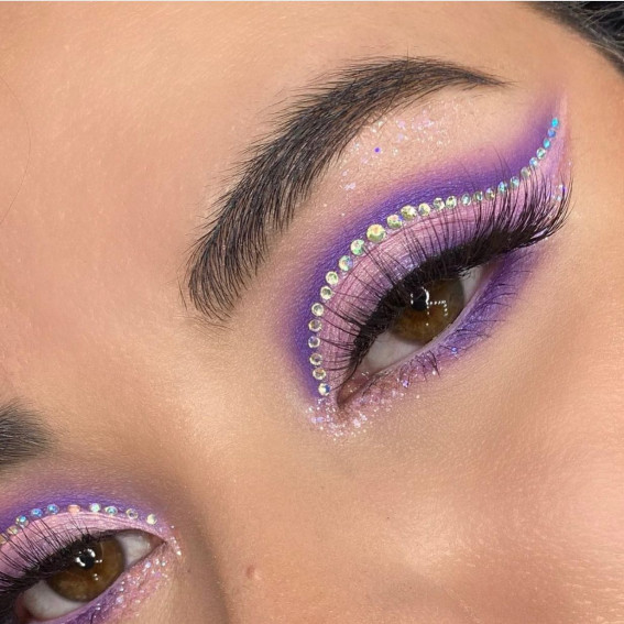 47 Cute Makeup Looks to Recreate : Ombre Purple + Rhinestones