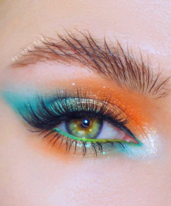 47 Cute Makeup Looks to Recreate : Aqua + Orange