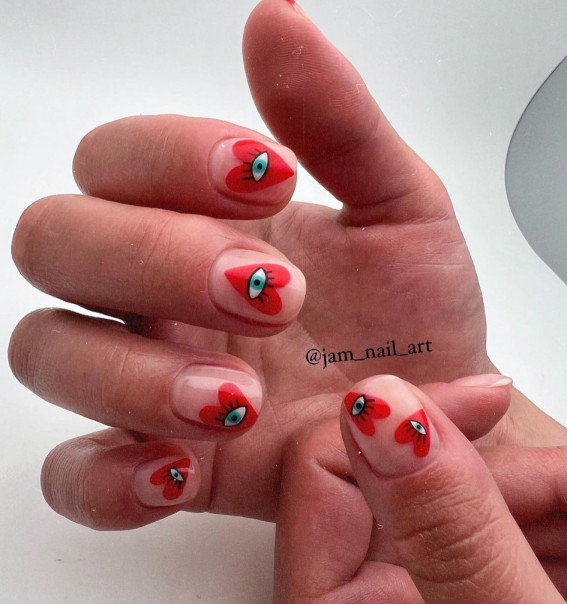50 Eye-Catching Nail Art Designs : Evil Eye Love Heart Nails