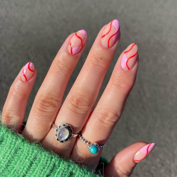 50 Eye-Catching Nail Art Designs : Pink and Red Swirl Nails