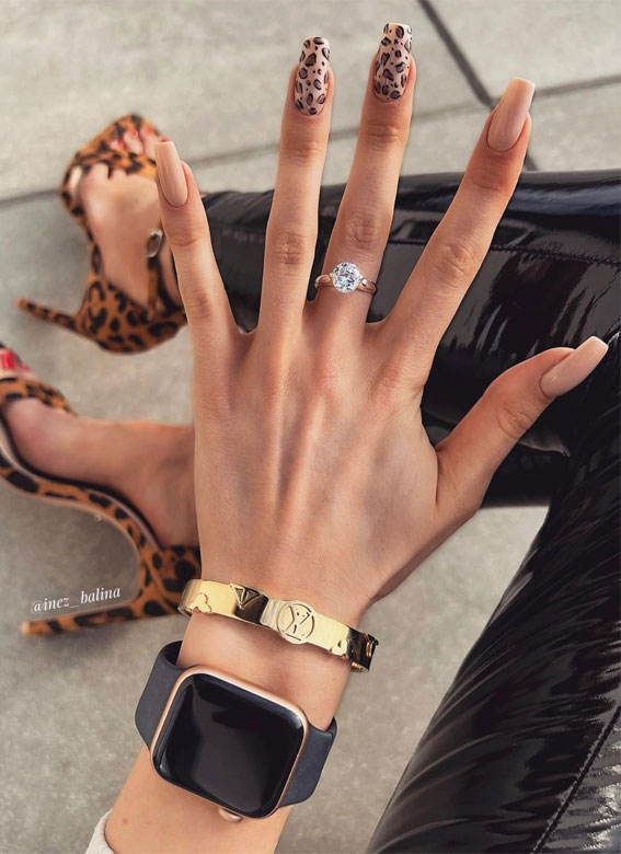30 Trendy Ways to Wear An Animal Print Nail Art : Leopard and Nude Nails