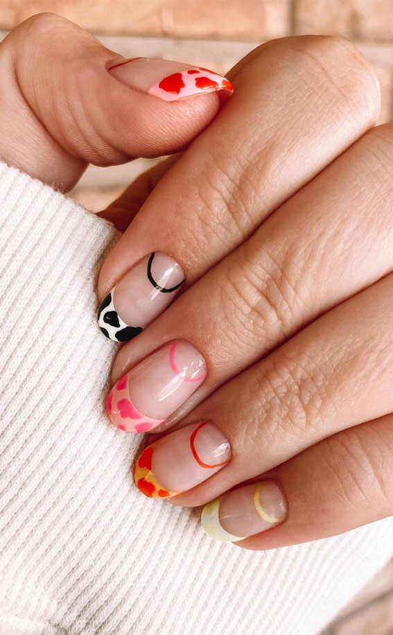 30 Trendy Ways to Wear An Animal Print Nail Art : Colourful Cow Print Tips