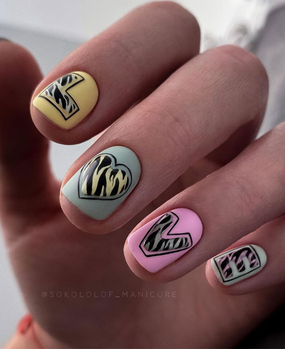 30 Trendy Ways to Wear An Animal Print Nail Art : Zebra Print Love Letter Nails
