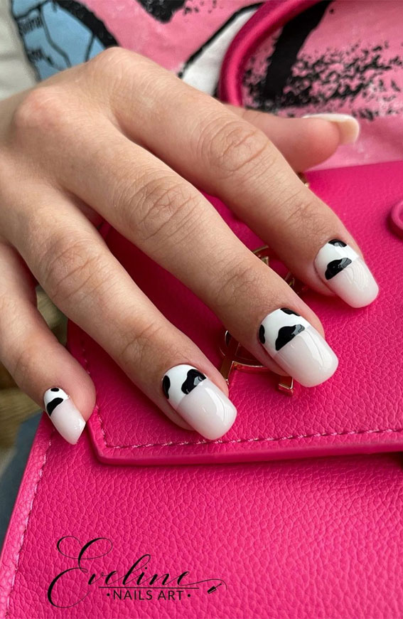 cow print nails, animal print nails, trendy animal print nails 2022