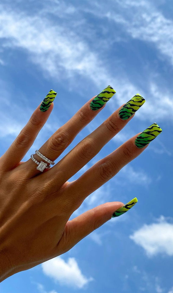 30 Trendy Ways to Wear An Animal Print Nail Art : Ombre Green Zebra Print Nails