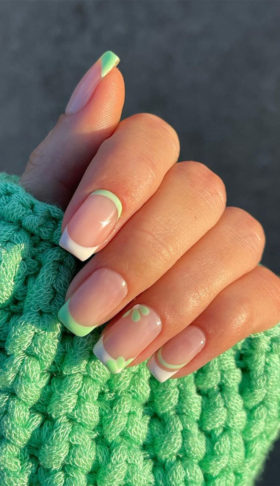 40 Trendy Flower Nail Designs That You Should Try : Soft Ombre Green + Flower Nails