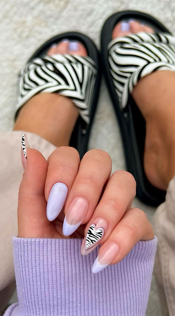 30 Trendy Ways to Wear An Animal Print Nail Art : Pale Blue French Tips + Zebra  Print