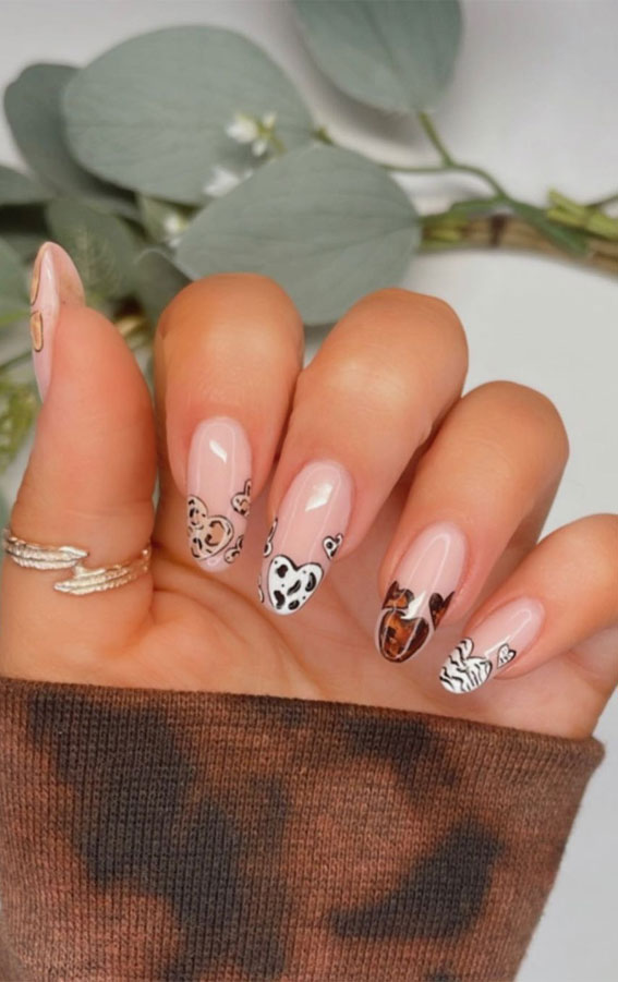 30 Trendy Ways to Wear An Animal Print Nail Art : Different Animal Print Heart Tips