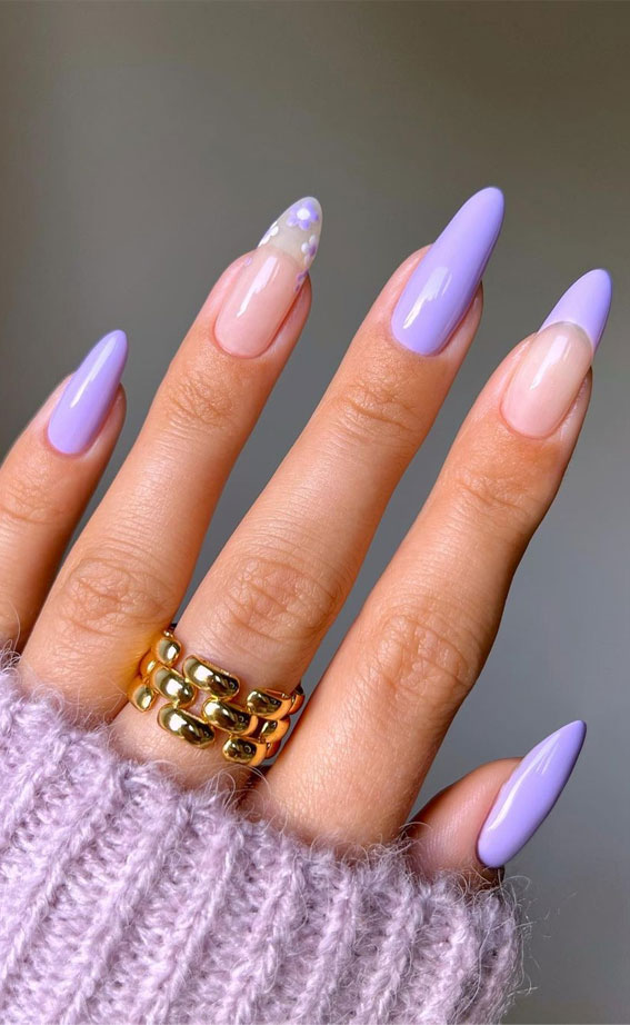 40 Trendy Flower Nail Designs That You Should Try : Flower + Lilac French Nails