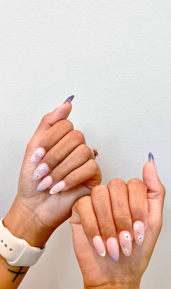 40 Trendy Flower Nail Designs That You Should Try : French + Daisy Sheer Nails