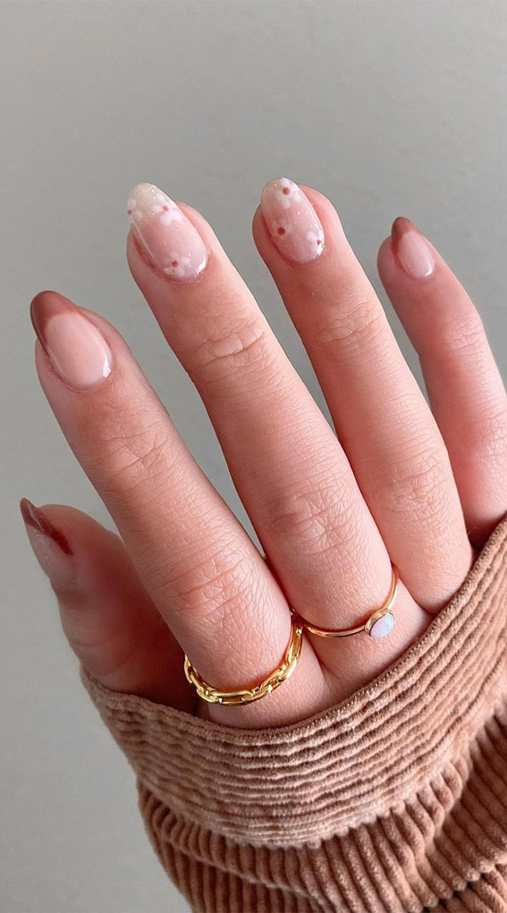 40 Trendy Flower Nail Designs That You Should Try : Brown & Flower Nails
