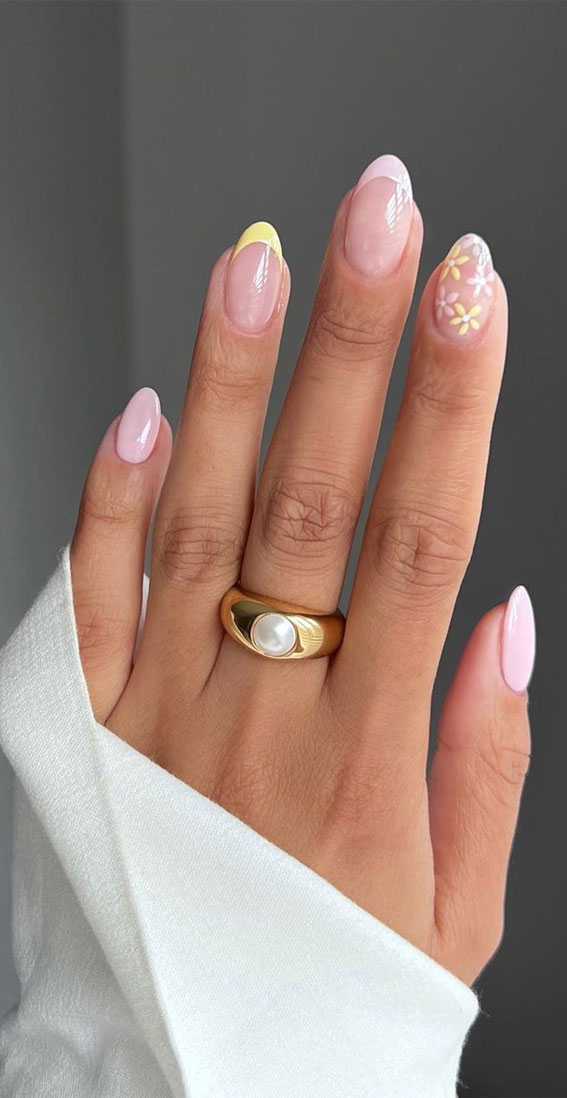 40 Trendy Flower Nail Designs That You Should Try : Pastel French & Flower Nails