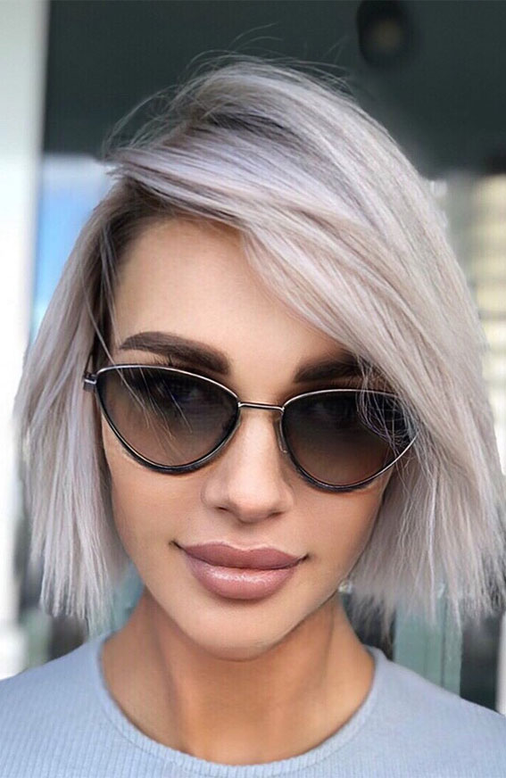 40 Trendy Haircuts For Women To Try in 2022 : Platinum Blonde Long Bob For Triangle Face Shape