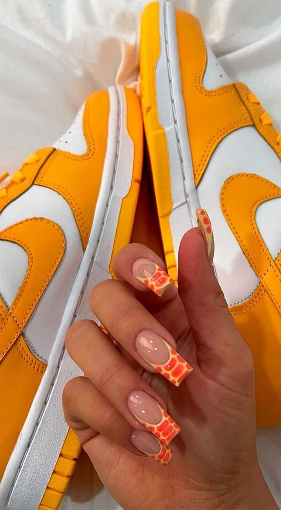 35 Cute Orange Nail Ideas To Rock in Summer : Croc Print Frenchies