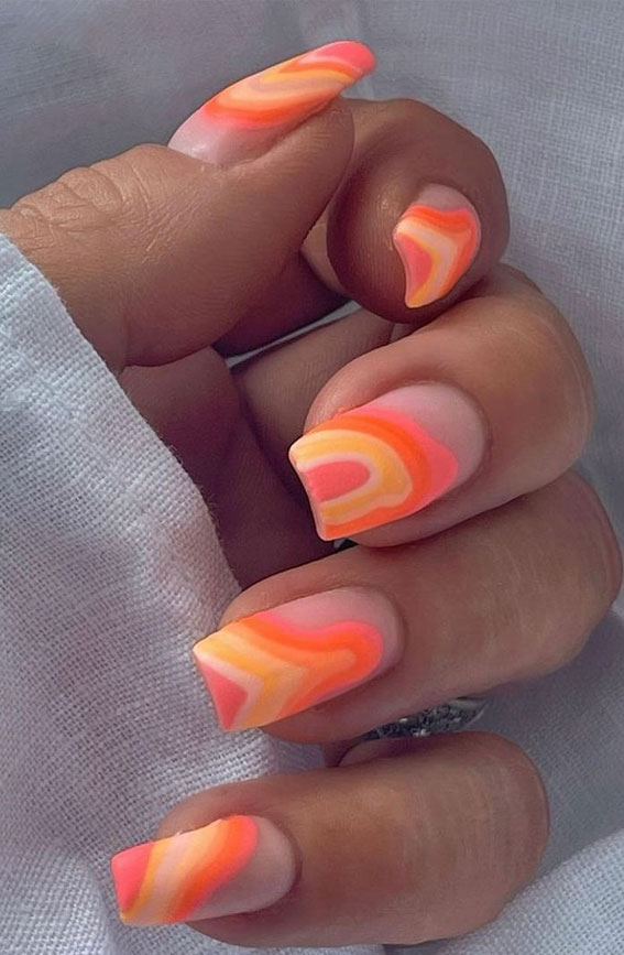 35 Cute Orange Nail Ideas To Rock in Summer : Peach, Orange and Coral Matte Nails
