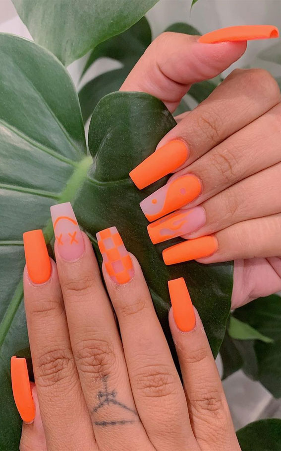 orange nails, orange nail art design, summer nail art designs, colorful nail colors, bright nail colors, summer nail art designs 2022, orange nail colors, nail art designs 2022 