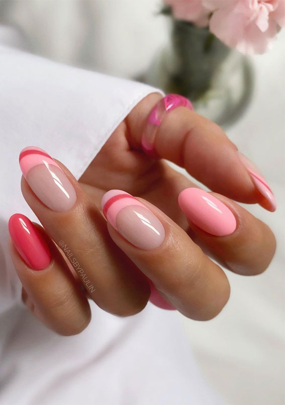 50 Eye-Catching Nail Art Designs : Pink Double French Tip Nails