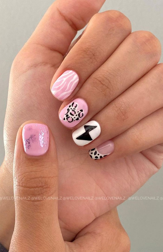50 Eye-Catching Nail Art Designs : Lightning and Cow Print Pink Nails