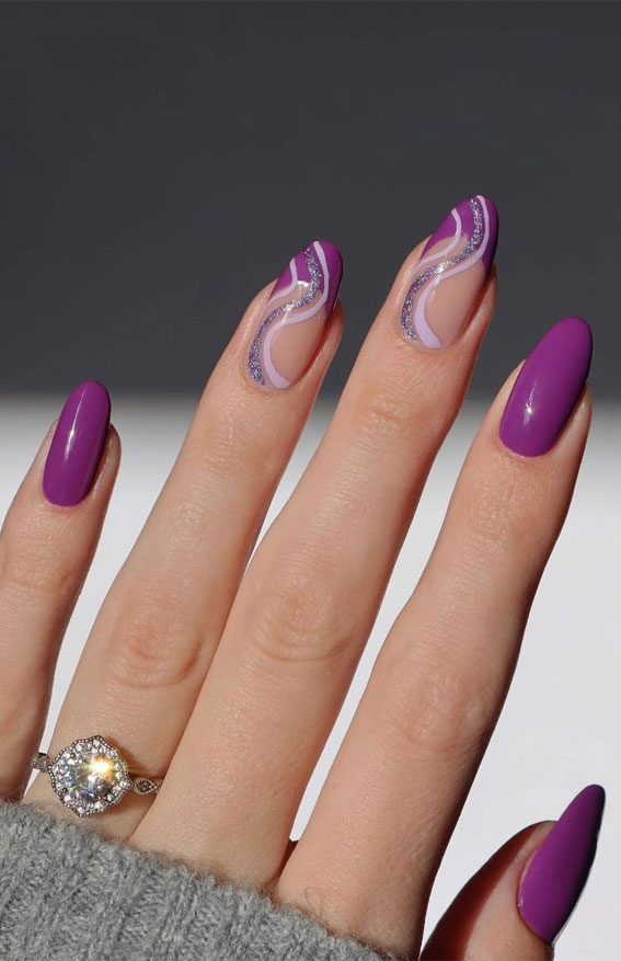 50 Eye-Catching Nail Art Designs : Glitter and Purple Nails
