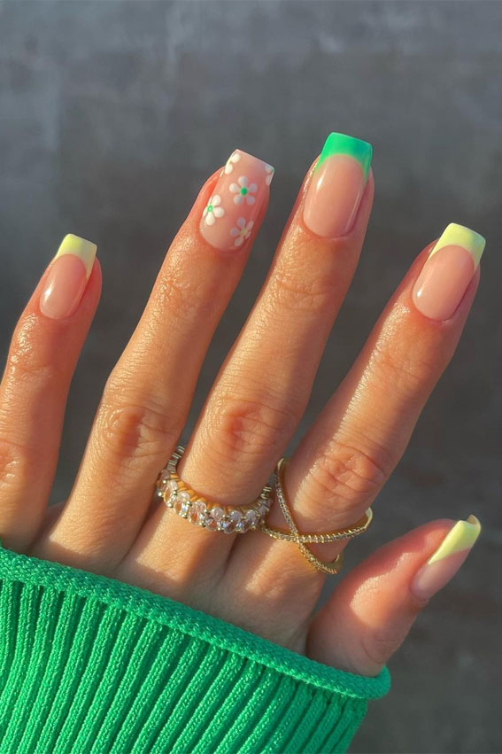 40 Trendy Flower Nail Designs That You Should Try : Neon & Flower Nails