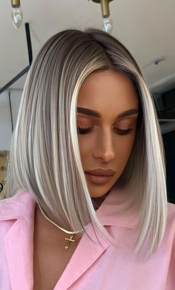 40 Trendy Lob Haircuts & Hairstyles in 2022 : Cool Tone Bronze Bomber Blonde