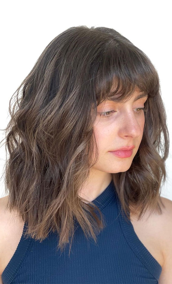 40 Trendy Lob Haircuts & Hairstyles in 2022 : Lob with Fringe + Waves