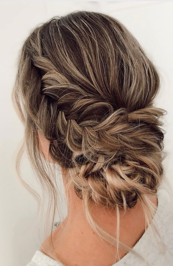 50 Stunning Updos For Any Occasion in 2022 : Loose Chunky Braided Boho Low Bun