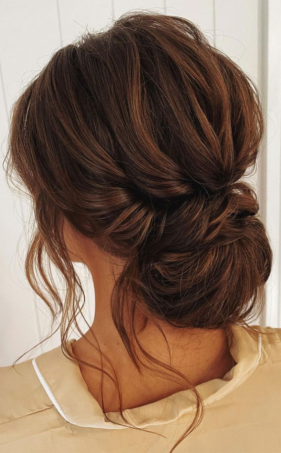 50 Stunning Updos For Any Occasion in 2022 : Tousled Brown Hair Beauty