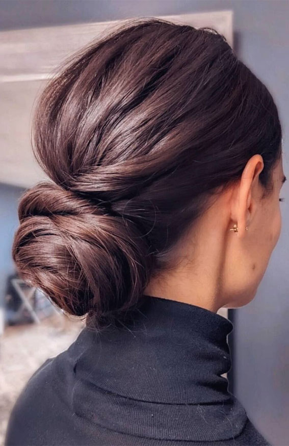 sleek updo, updo hairstyles 2022, knot bun