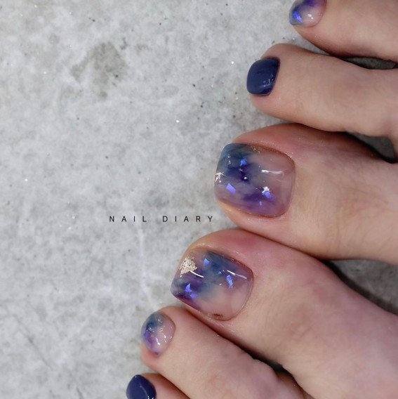 40 Eye-Catching Toe Nail Art Designs : Blue, Indigo and Purple Marble