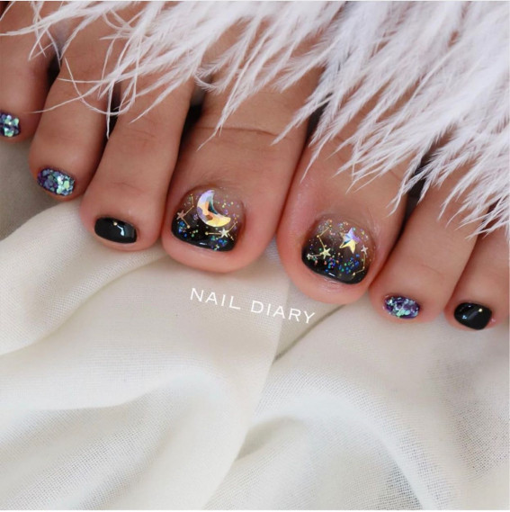 40 Eye-Catching Toe Nail Art Designs : Moon, Stars & Night Sky Toe Nails