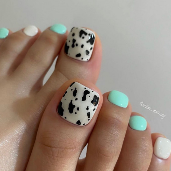 40 Eye-Catching Toe Nail Art Designs : Cow Print + Mint Toe Nails