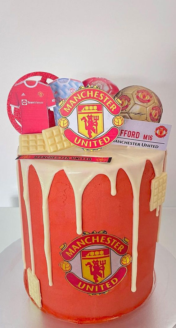 45 Awesome Football Birthday Cake Ideas : Manchester United Theme Cake + Icing Drips