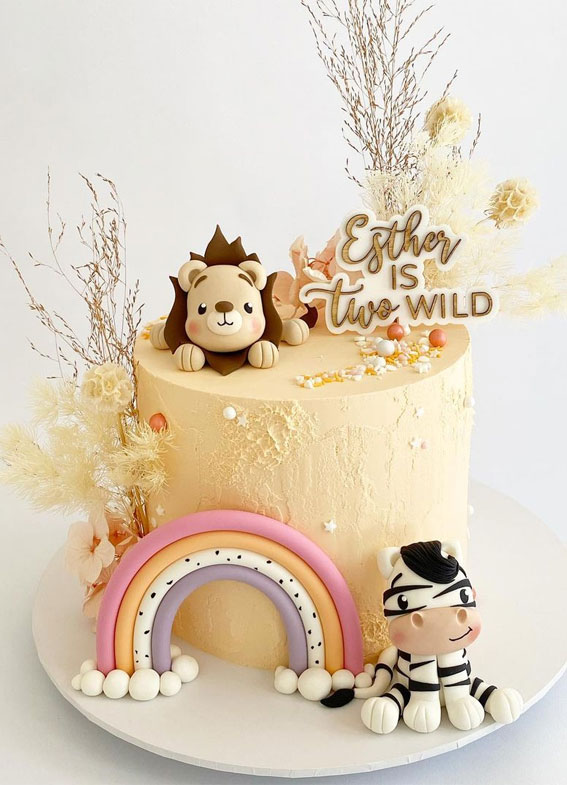 31 Two Wild Birthday Cake Ideas : Rainbow & Wild Animal Cake