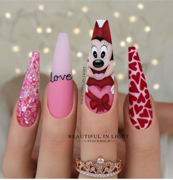 30 Minnie Mouse Nail Designs : Shimmery, Love Heart & Minnie Nails