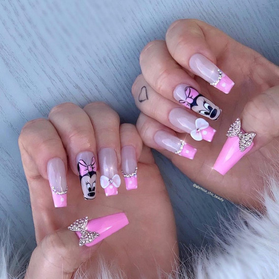 30 Minnie Mouse Nail Designs : Pink French Tip Minnie Nails