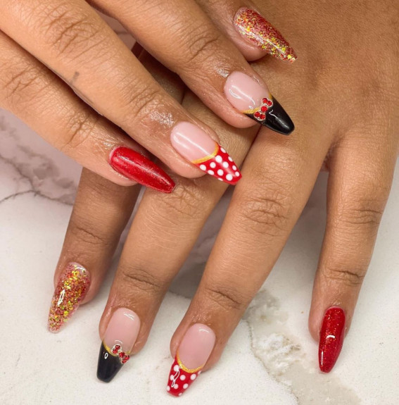 30 Minnie Mouse Nail Designs : Gold, Red + French Tip Nails