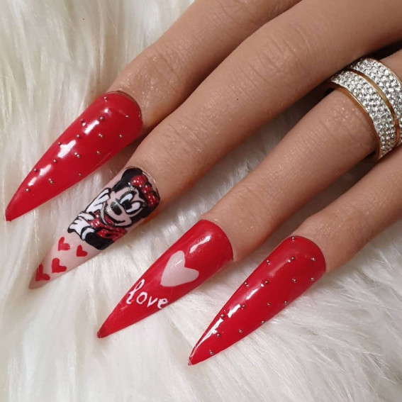 30 Minnie Mouse Nail Designs : Love Stiletto Red Nails