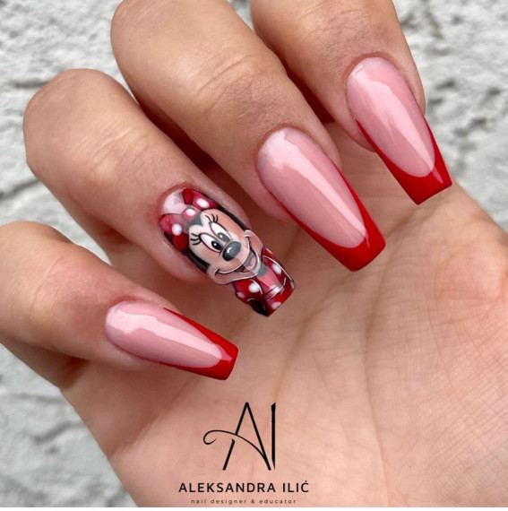 30 Minnie Mouse Nail Designs : Red Tip Minnie Nails