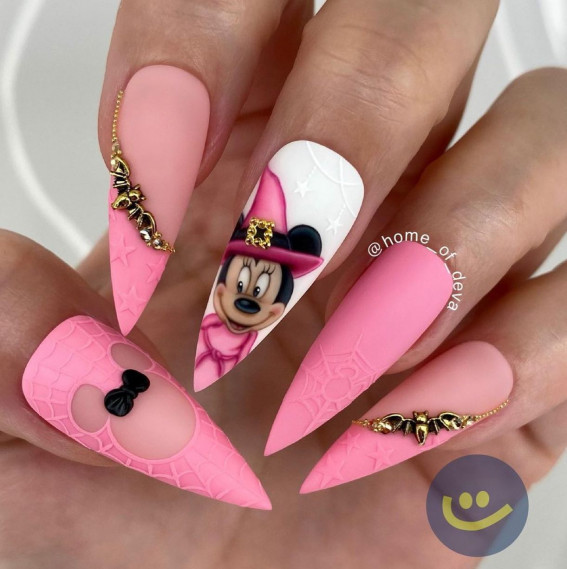30 Minnie Mouse Nail Designs : Pink Minnie Stiletto Nails