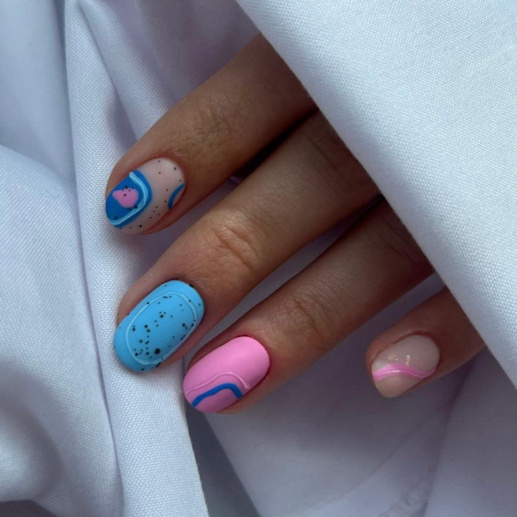 52 Cute Summer Nail Ideas : Blue and Pink Nails
