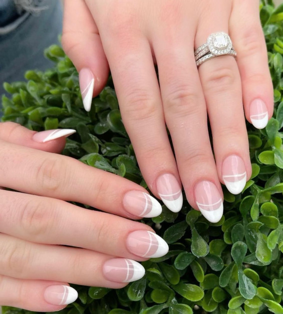 52 Cute Summer Nail Ideas : White Double French Tip Nails